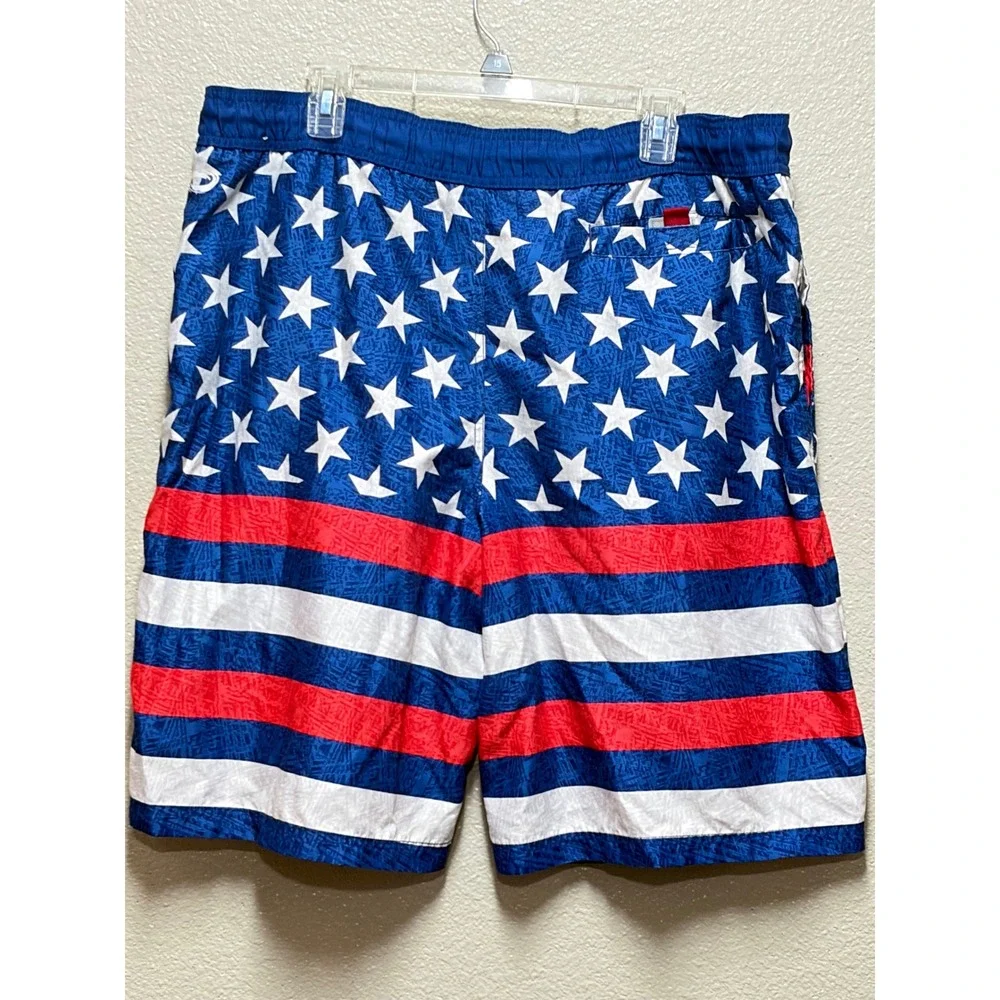 Mens American Flag Swim Trunks Stars and Stripes Patriotic Board Shorts Blue Red